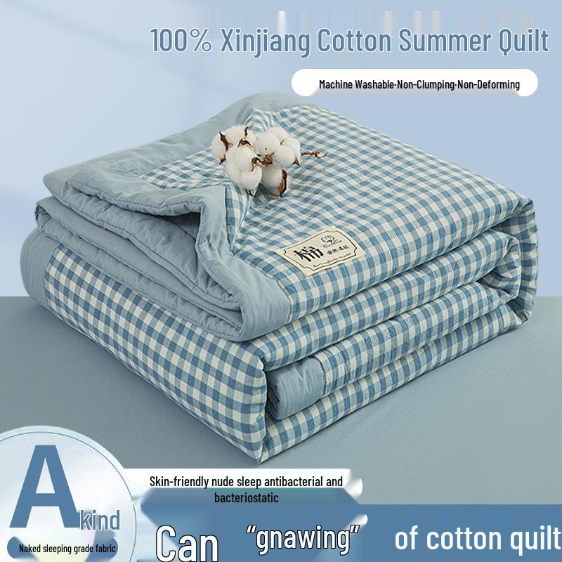 Class A Xinjiang Cotton Summer Quilt - Pure Cotton Filling, Washable, Ideal for Dorms & Single Beds