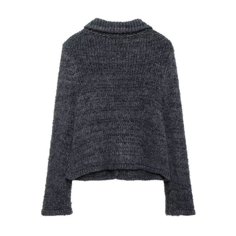 Fashion Style 2024 New Fall Women's Clothing Stylish Gray Short Version Knitting Cardigan Outwear 5711630