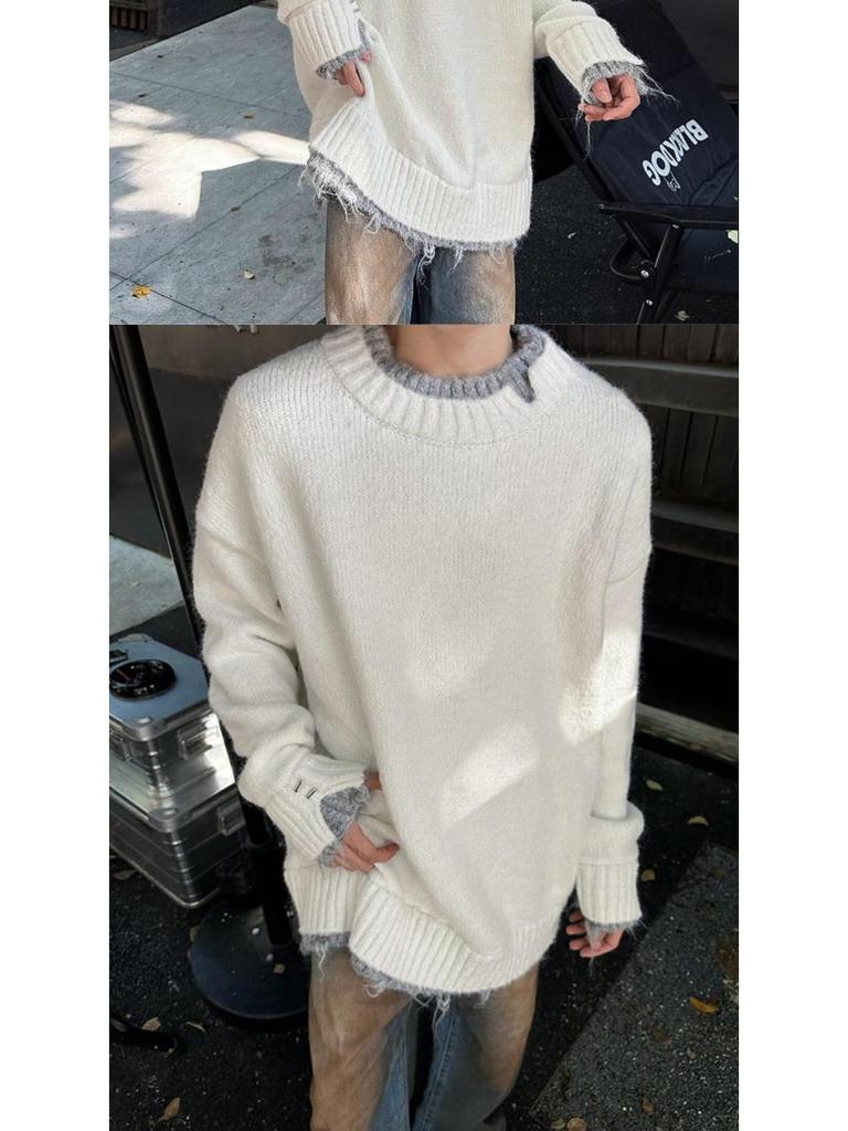 2024 Koreanischer Stil Herren Locker Zweiteiliger Look Rundhals Pullover - Hochwertige Strickware für Paare