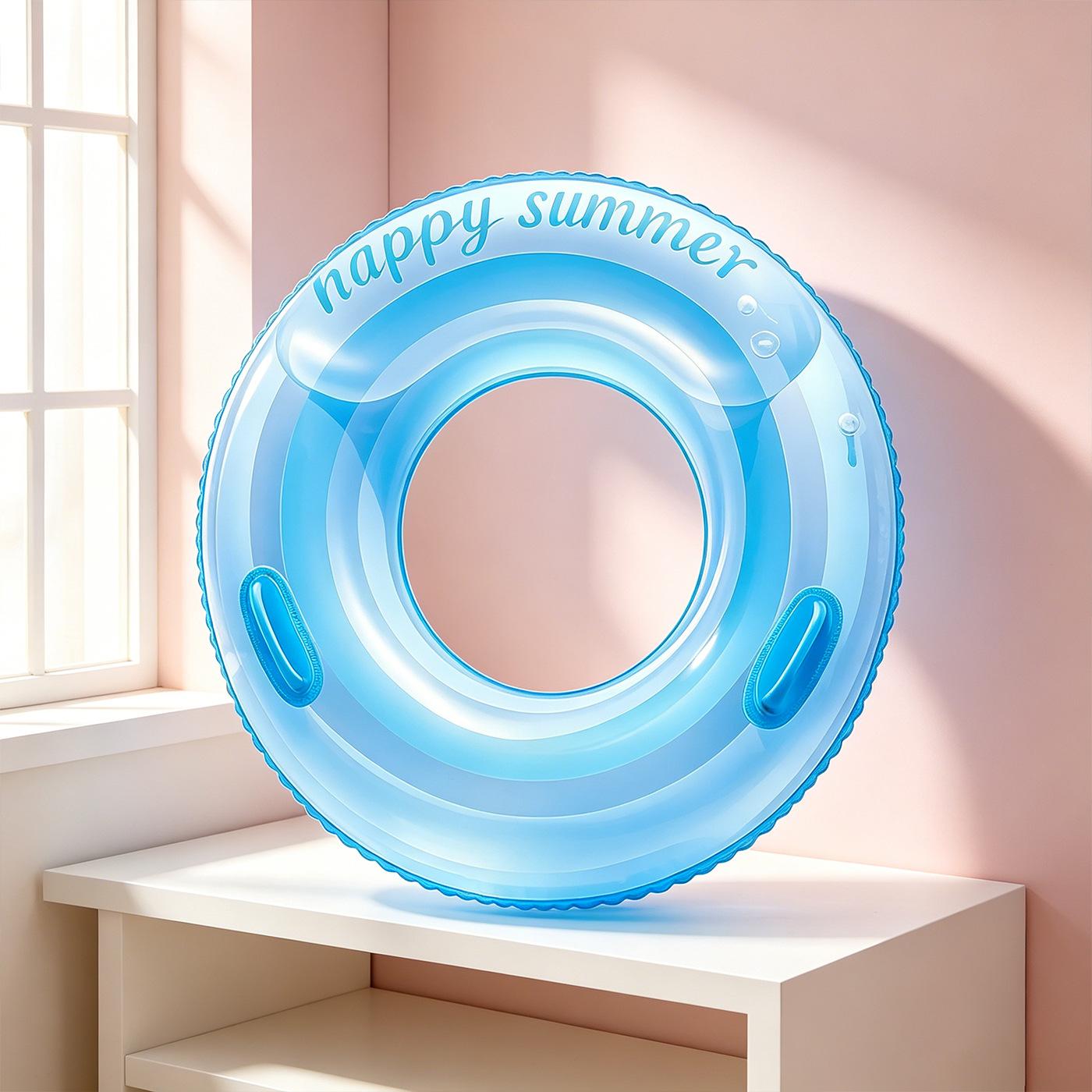 Thickened Adult Double Valve Swimming Ring With Handle Thickened Pvc Transparent Swimming Ring Inflatable Floating Ring Lifebuoy (,with handles 90# - adult size)