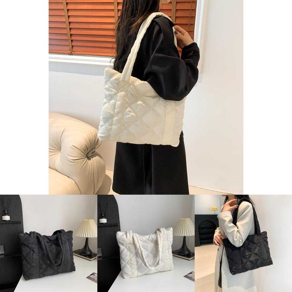 2023 Winter Fashion Rhombus Cotton Shoulder Bag For Women Street Style Large Capacity Embroidery Trendy Tote Bag