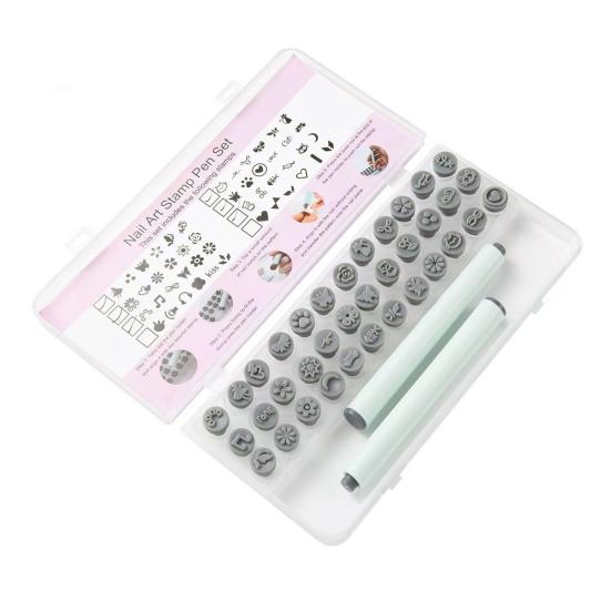 1 Set Nail Stamp Pens with Interchangeable Heads, Nail Art Stamper Tools with 36/48 Patterns, DIY Manicure Design Stamping Pen for Women, Beginner