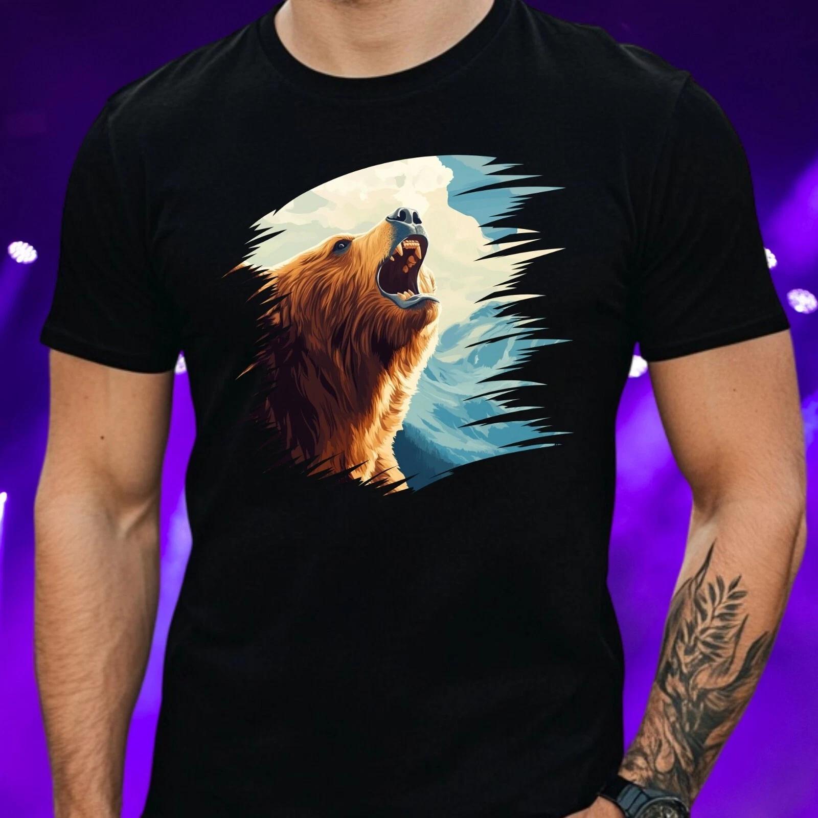 T-Shirt Herren Brüllender Bär Motiv Baumwolle Größe S bis 5XL XS