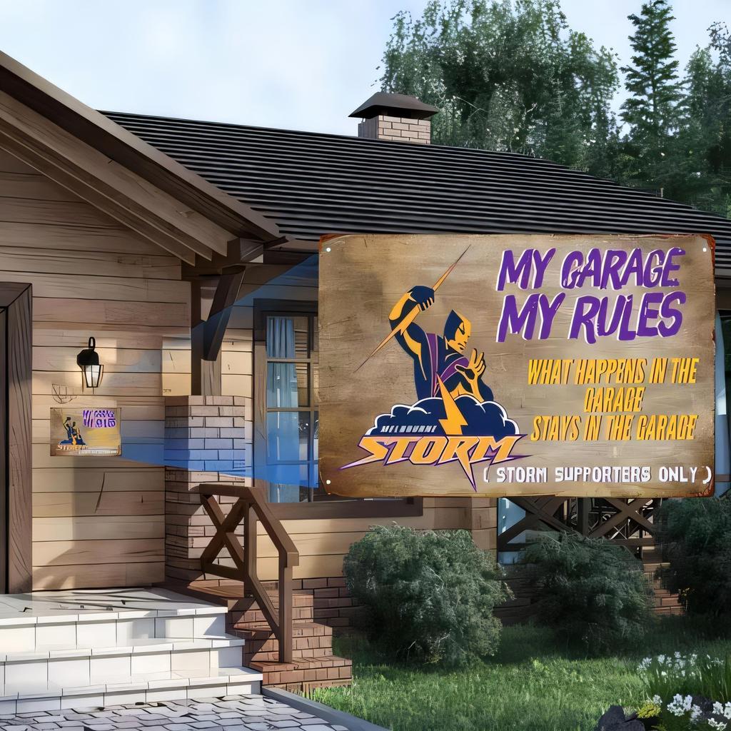 Tin Sign Metal Garage Rules Supporters Only Retro Vintage Wall Decor for Home Bar Man Cave Shed Outdoor Waterproof Rust Resistan