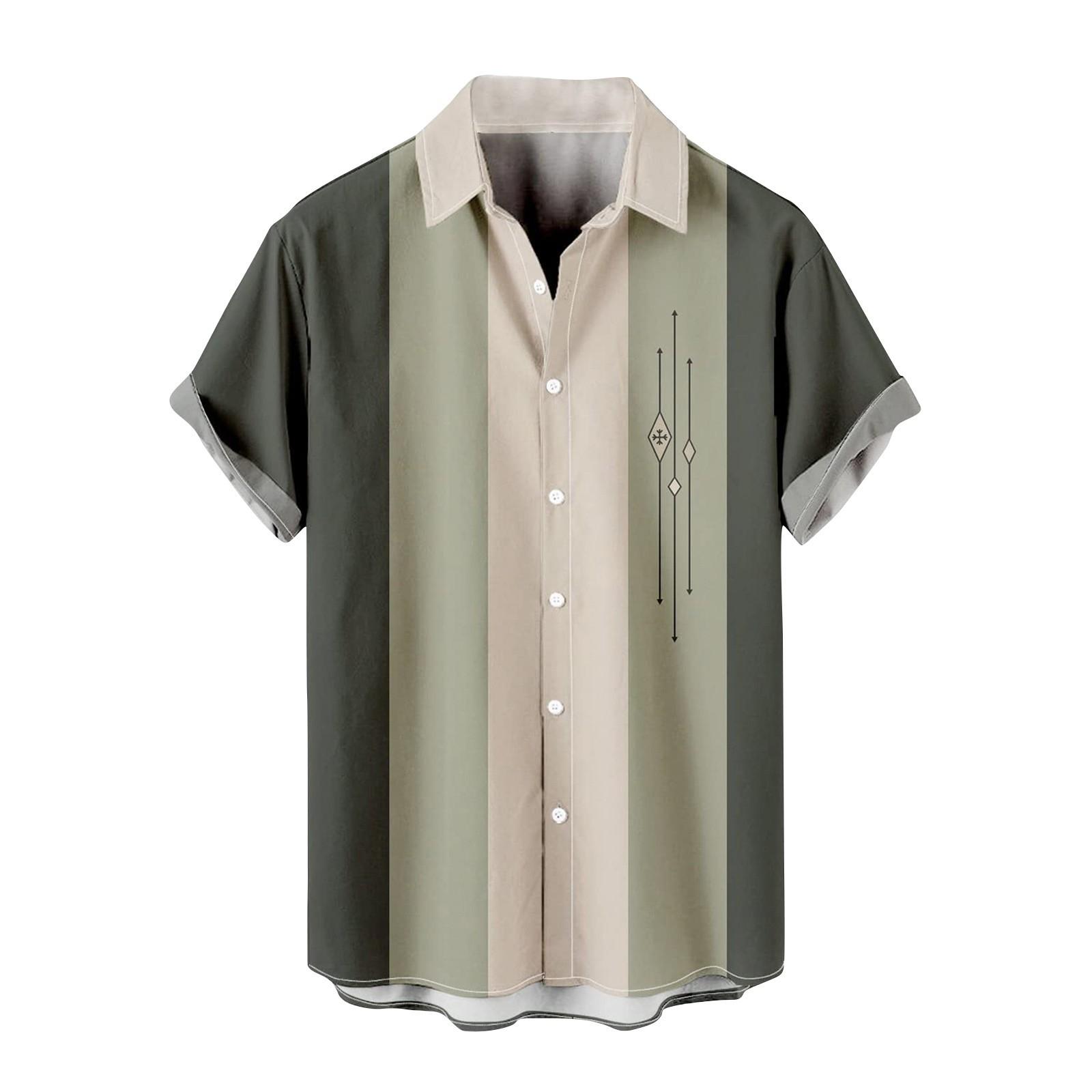 

Мужская винтажная рубашка для боулинга с коротким рукавом на пуговицах, гавайские летние пляжные повседневные рубашки с принтом XL