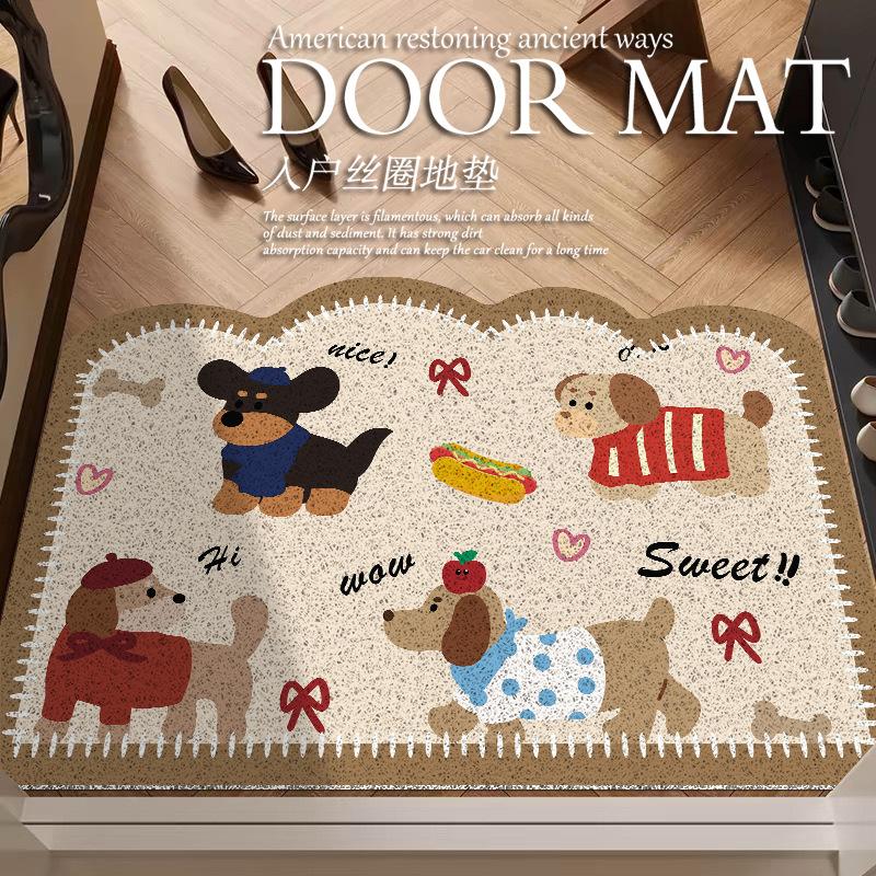 Cartoon Sausage Dog Entrance Door Floor Mat, The Entrance Can Be Cut, Dirt-Resistant Foot Mat, Household Door Anti-Skid Silk Ring Floor Mat