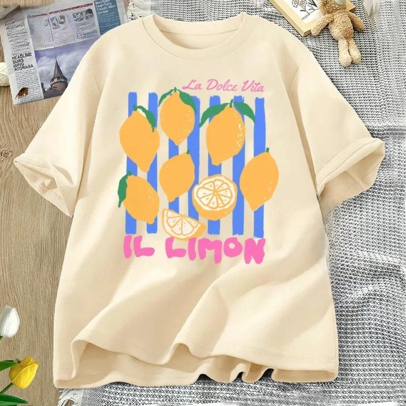 Lemon Tshirt Women Y2K Aesthetic Vintage Graphic Tees Italian Summer Fruit Loose Fit cheap Women clothing with free shipping
