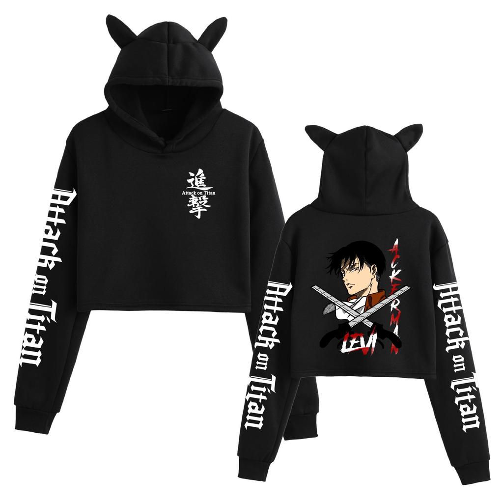 Felpa con cappuccio casual da donna Attack on Titan Shingeki no Kyojin con orecchie da gatto