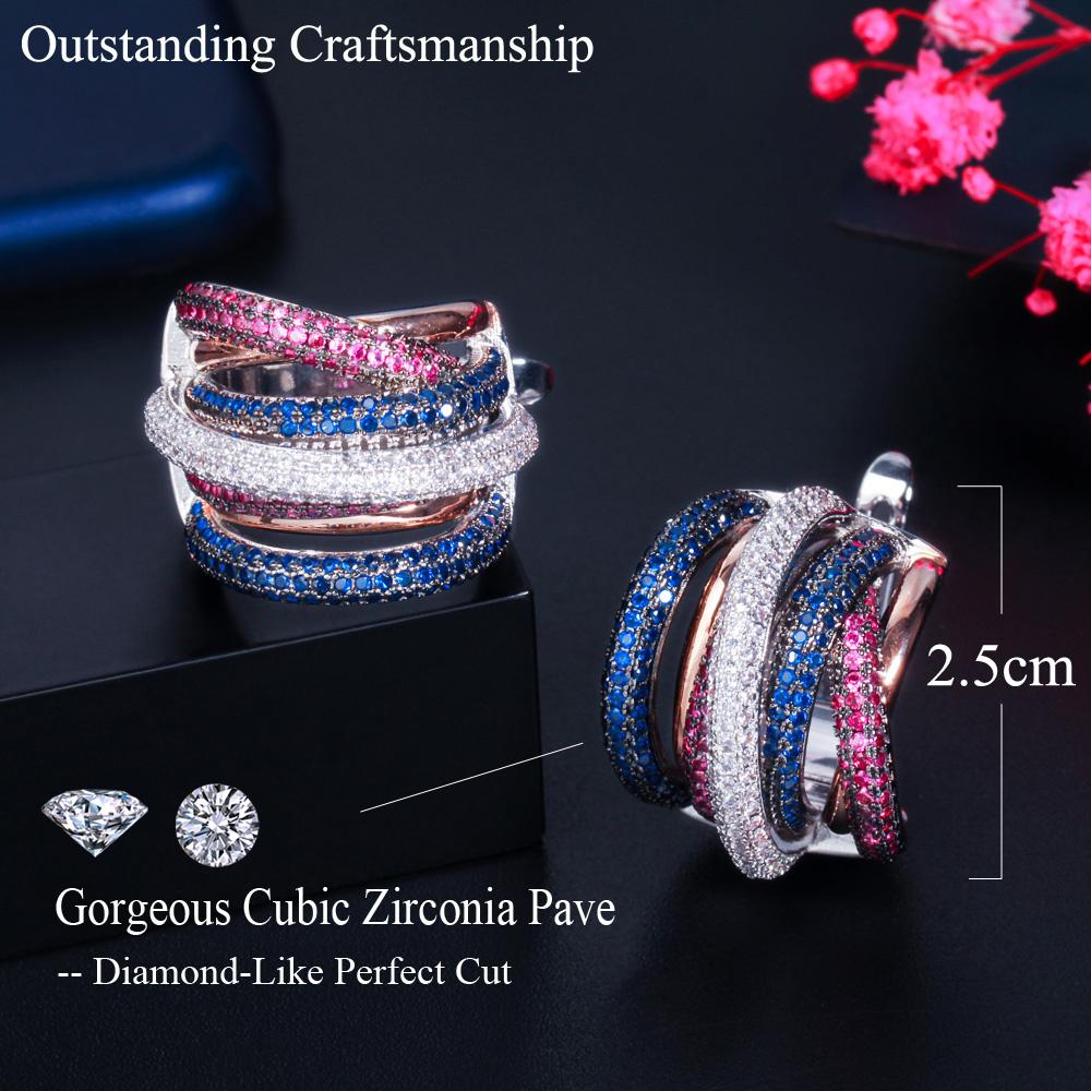 Luxury Twisted Lines Micro Cubic Zirconia Setting European Women Wedding Big Hoop Earrings Dubai Gold Plated Jewelry