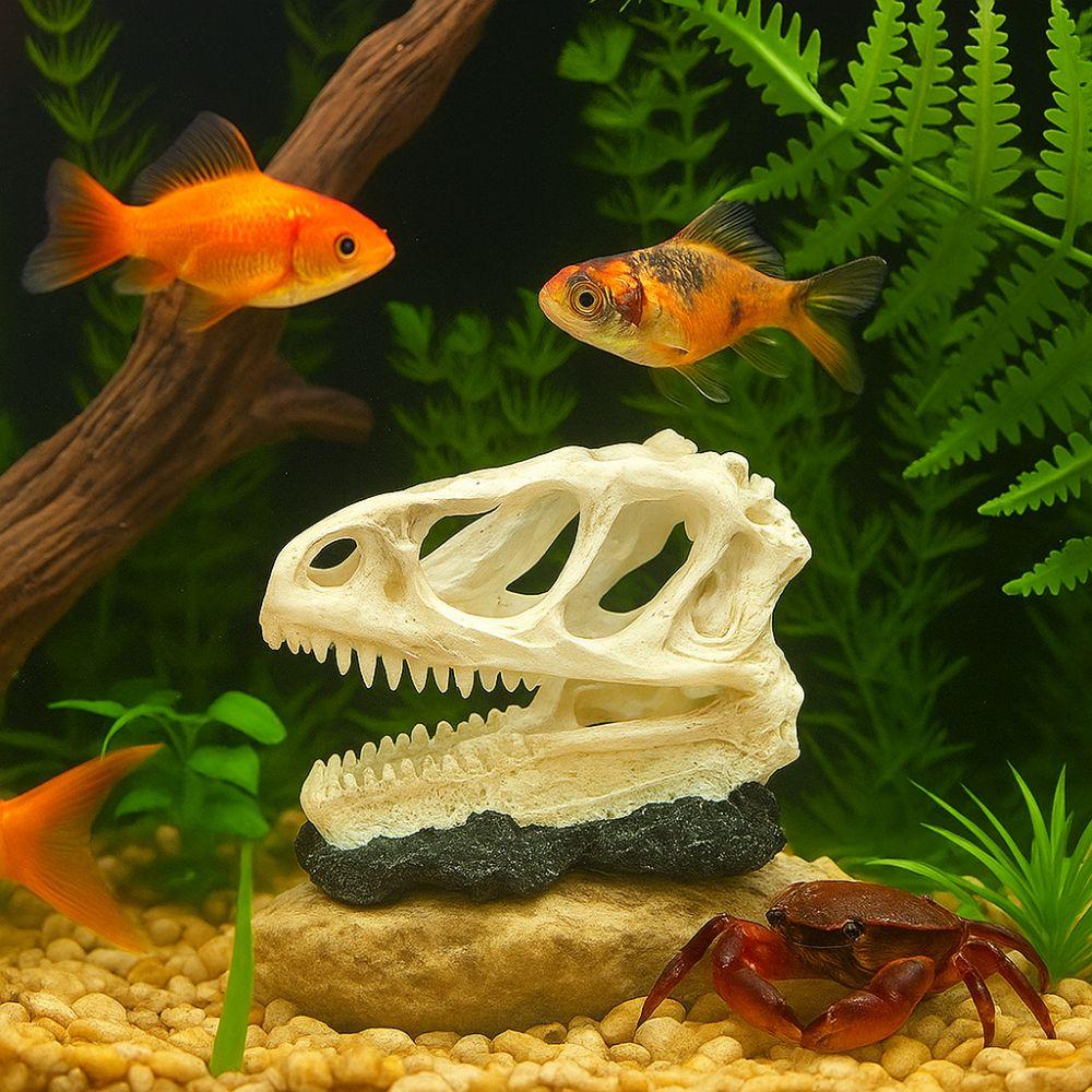 Resin Animal Skull Ornament Lifelike Fish Tank Ornament Dinosaur Head Skull Ornament  Aquarium