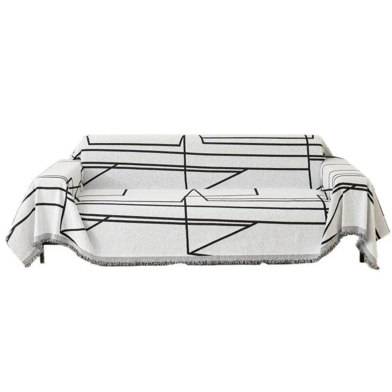 Black Lines Chenille Sofa Cover Cloth Sofa Blanket Cover Full Cover Universal Couch Towel Cover Dust Proof Sofa Cushion Cover
