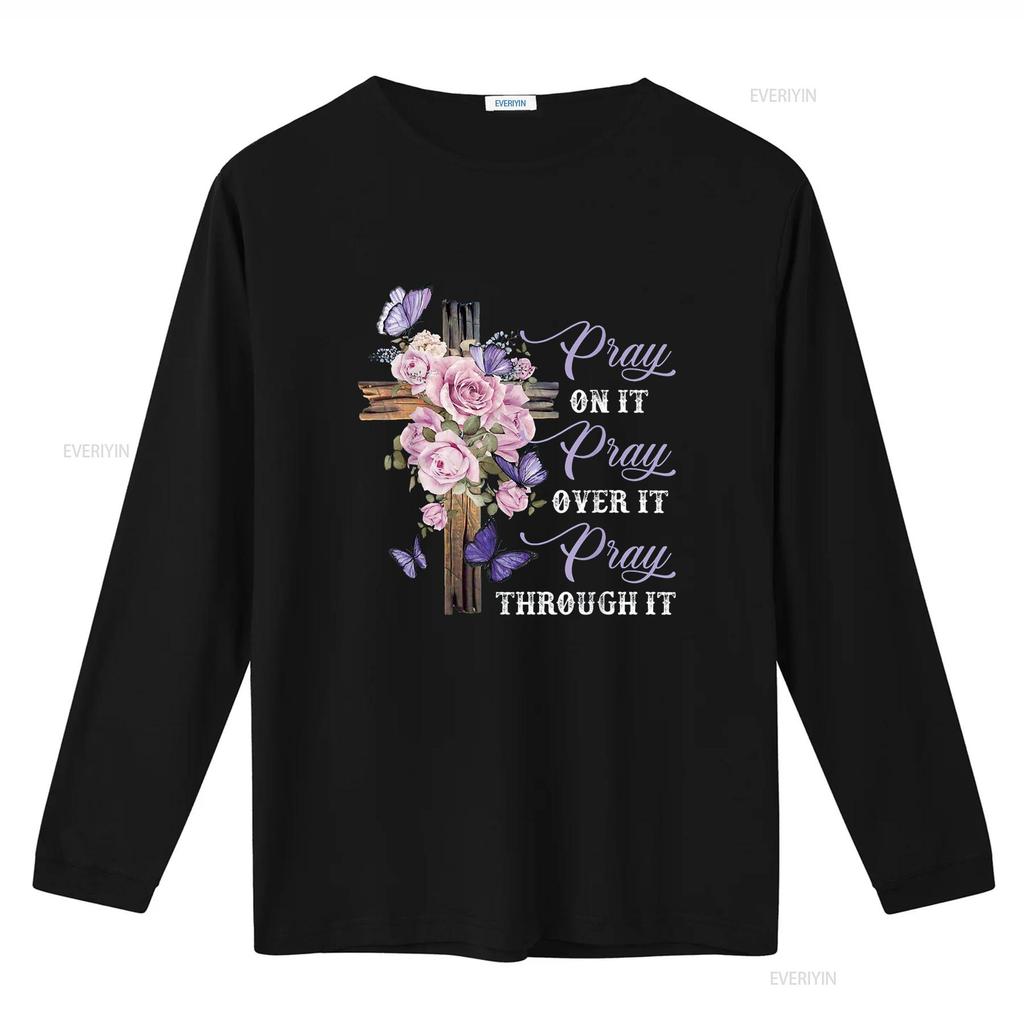 Pray On It Over Through Christian T Shirt vintage Washed Soft streetwear Top For Everyday Wear Breathable designer clothes