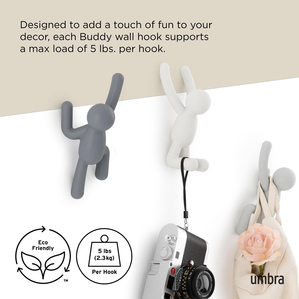 Umbra BUDDY Wall Hooks Gray Pastel 3-Pack ABS Resin 2kg Load Capacity