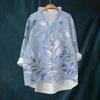 Women's Loose Ruffled Retro Floral Print Stand Collar Long Sleeve Cotton And Linen Top