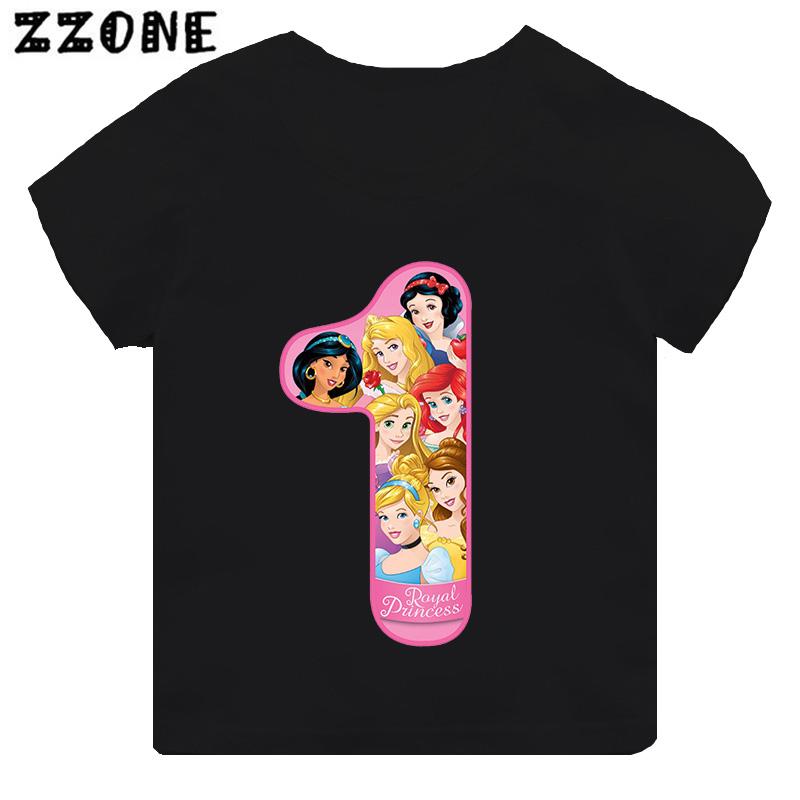 Different Princess Cinderella Number Print Girls Clothes 1 2 3 4 5 6 7 8 9 Years Birthday Kids Tshirt Baby Boys Children T-Shirt