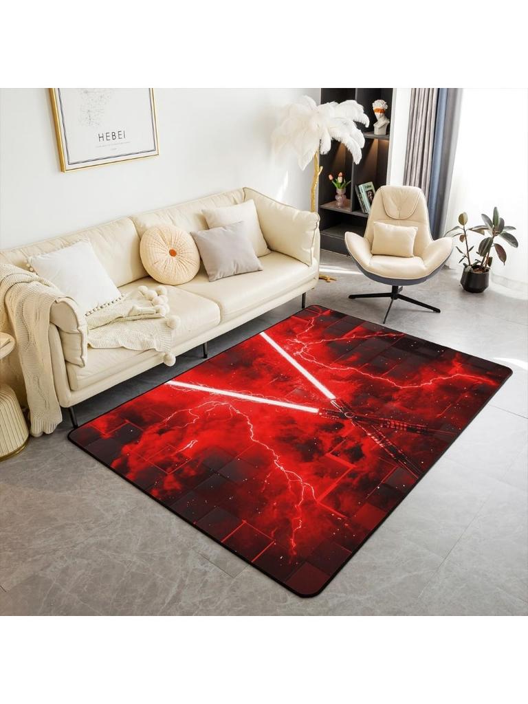 Blue Red Lightsaber Living Room Rugs Neon Glowing Lightning Decorative Carpet Gradient Light Indoor Floor Mat Video Game Theme