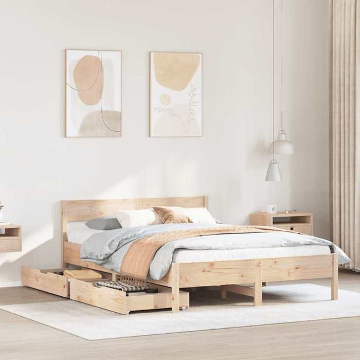 VidaXL Cadre de lit avec tête de lit 135x190 cm bois de pin massif, meuble de chambre à coucher, sommier, lit en bois, lit, 3301764