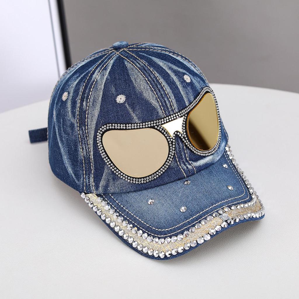 European & American Fashion Rhinestone Denim Baseball Cap with Curved Brim
