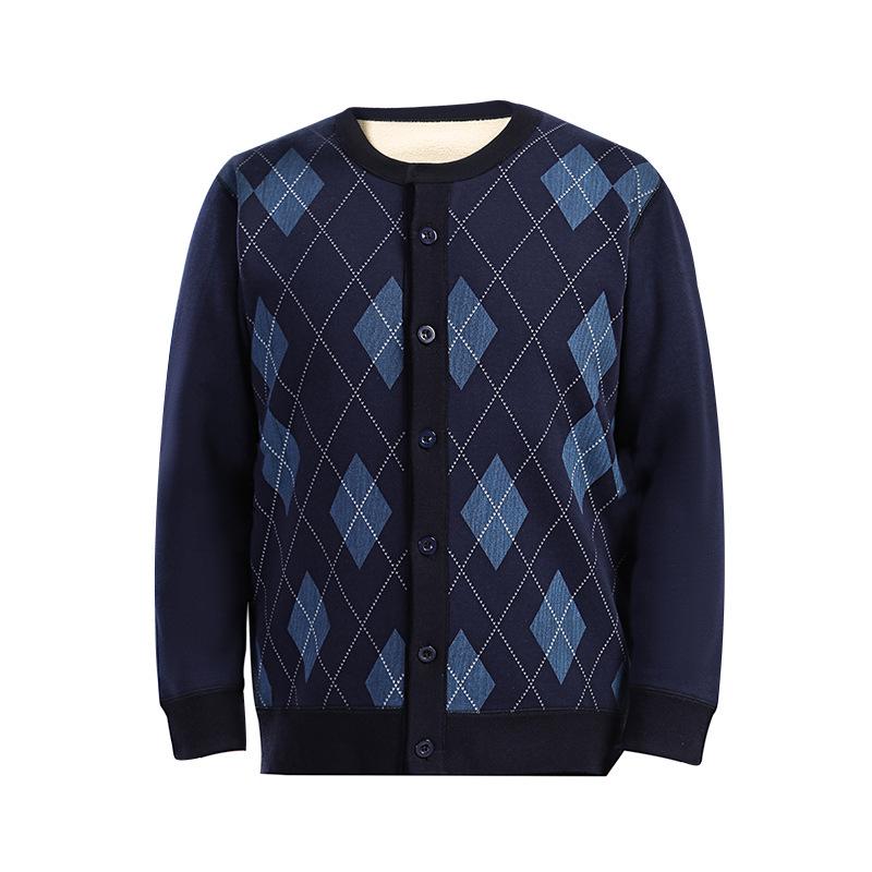 2021 New Lamb Wool Plus Velvet Cardigan: Warm Print Top for Middle-Aged and Elderly