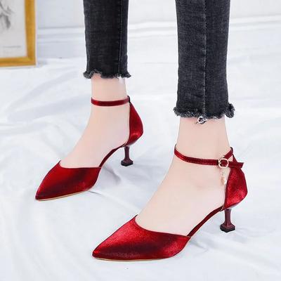 Fashion 2024 Summer New Fashion Sandals Women Pearl Chain Ankle-Wrap Stiletto Pointed Toe Casual Nude Buckle Strap Shoes for Women