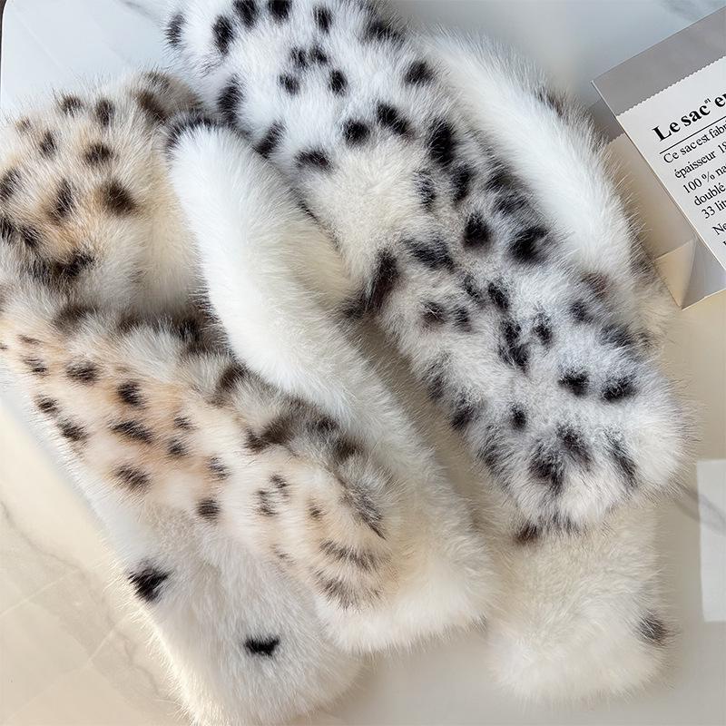 Šála s leopardím vzorem z umělé rysi srsti: Plyšový, Všestranný, Prémiový zimní nákrčník