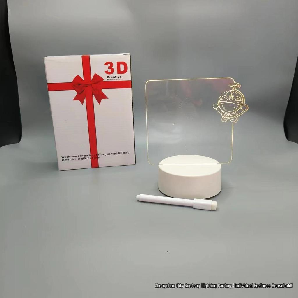 3D Night Light with Solid Wood Base - Erasable Luminous Acrylic Message Board