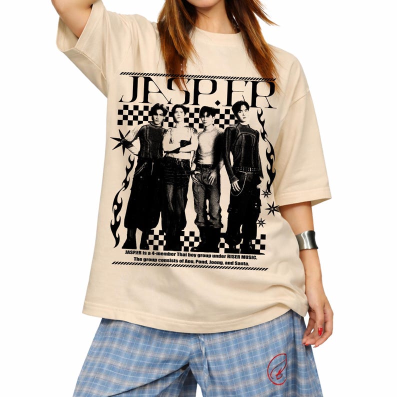 2026 Summer Fashion Trendy Tee Retro Jasper Inspired Unisex Black T-shirt Thai Boy Band Fanmade Merch Kpop Birthday Shirt