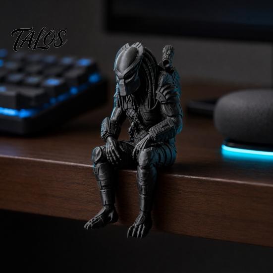Matte Black Mecha Figurine 3D Printed Predator Figurine, Desktop Edge Sitter Statues, Mini Sci-fi Custom Statue Figure, Alien Warrior Sculpture