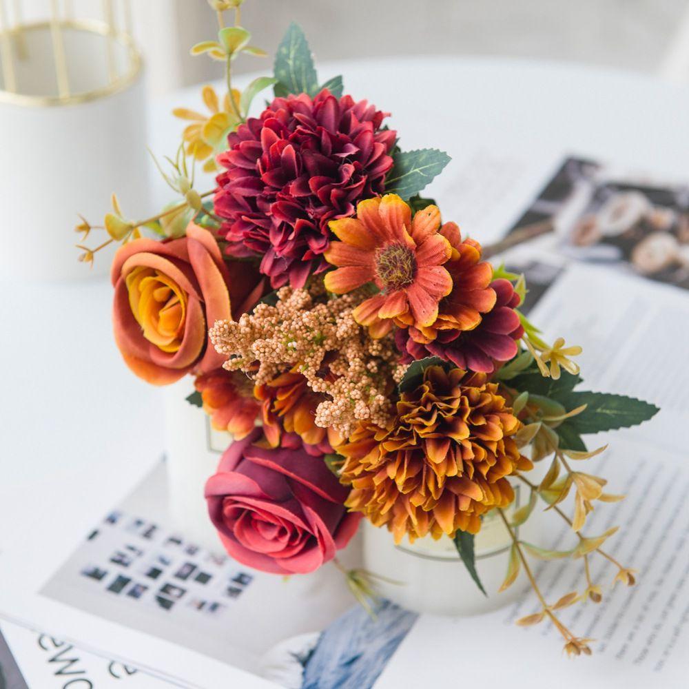 1/5pcs Artificial Flowers Silk Rose Bulbous Chrysanthemum Wedding Bridal Bouquet Christmas Home Festival Art Diy Gift Decoration