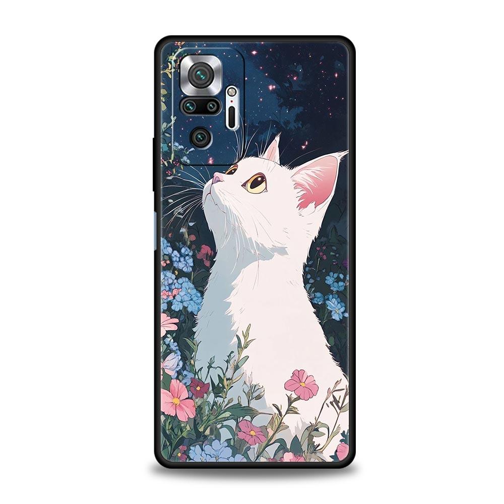 Cat Van Gogh Starry Sky Phone Case For Xiaomi Redmi Note 14 13 5G 10 11 12 Pro Plus 4G 14C 13C 12C 10C Black Cover