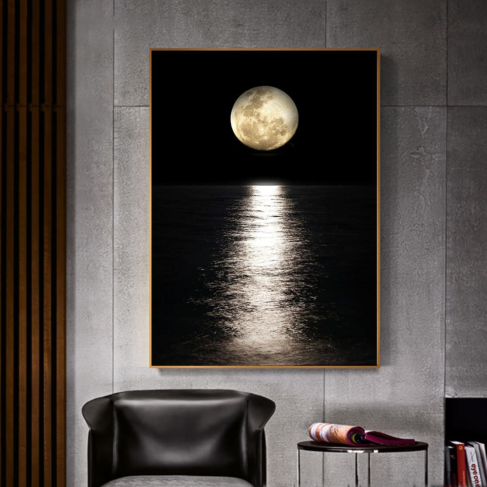 Mond über dem Ozean, Foto, Leinwanddruck, Wandkunst, Poster, schimmernde Nacht, Naturlandschaft, Bild für Wohnzimmer, Wohnkultur, Cuadros