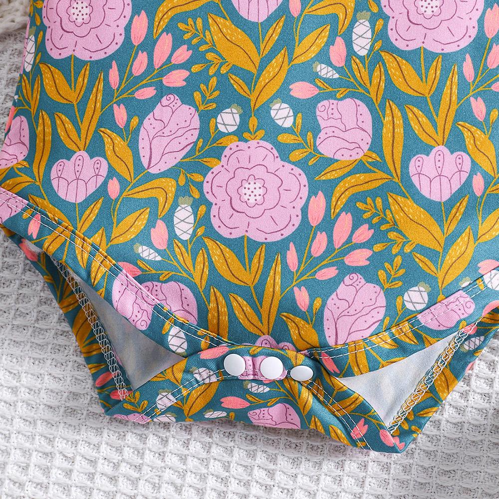 6-18Months Baby Girl Flower Full Print Onesie Short Sleeve Bodysuit