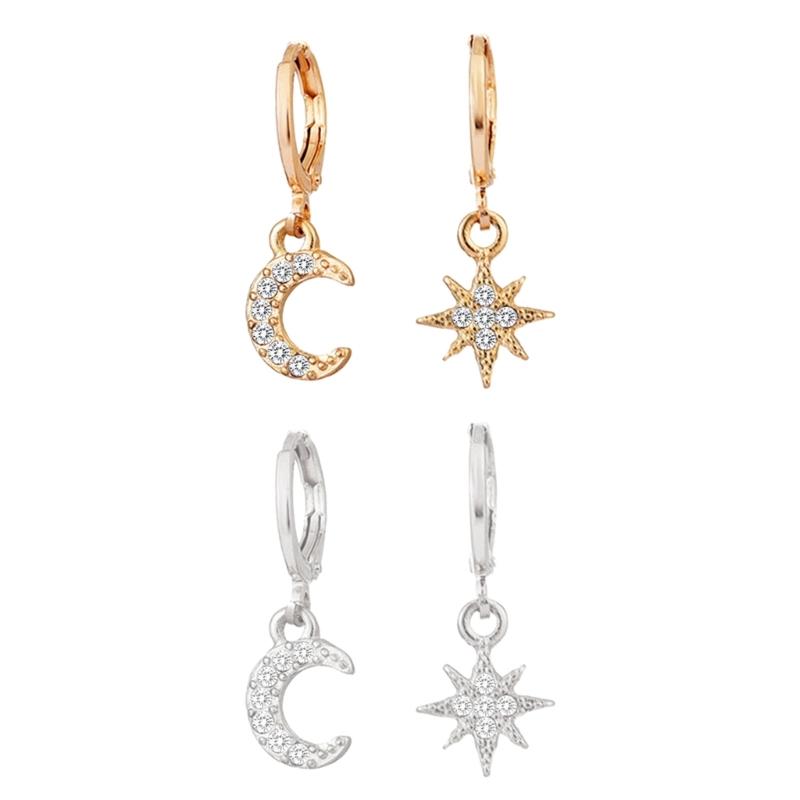 Cubic Zirconia Star Moon Drop Earrings Allergy Proof Lightweight Hoops For Women Evening Party Jewelry Gold Rose Gold
