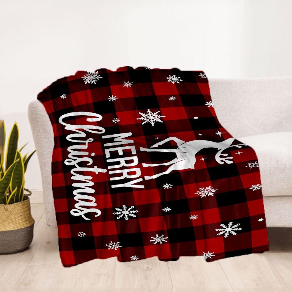 Christmas Reindeer Buffalo Plaid Poster PrintBlanket Flannel Throw Blanket for Sofa, Bed, Travel, Camping, Office, Couch, Chair, And Bed Gif