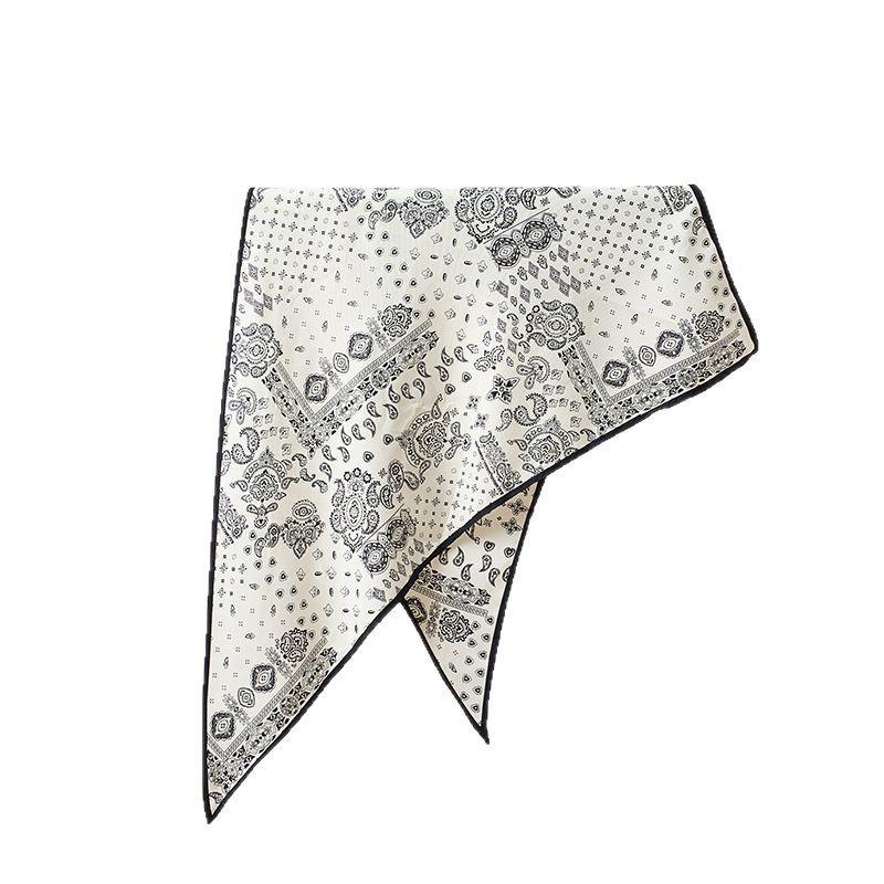 Summer Atmosphere Wearing Headscarf Twill Silk Simulation Silk Cool Diagonal Scarf Cashew Print Women's Triangle Silk Scarf