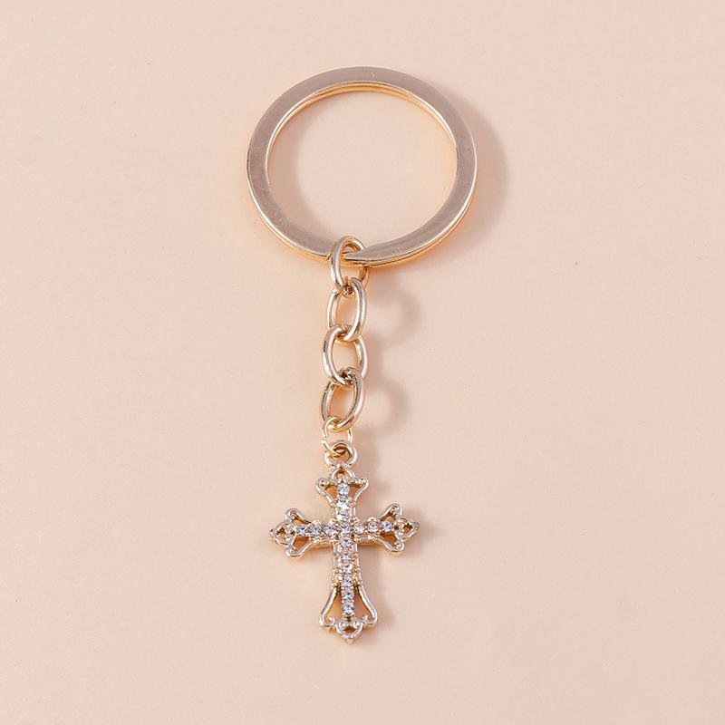 Luxury Rhinestone Crystal Cross Keychain Religious Key Ring Pendants for Key Holder Women Girls Handbag Charms DIY Jewelry Gifts