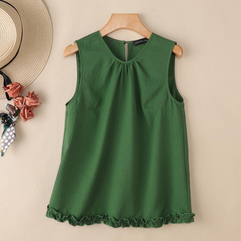 

ZANZEA Жіночі літні повсякденні майки без рукавів з круглим вирізом 3XL зелений