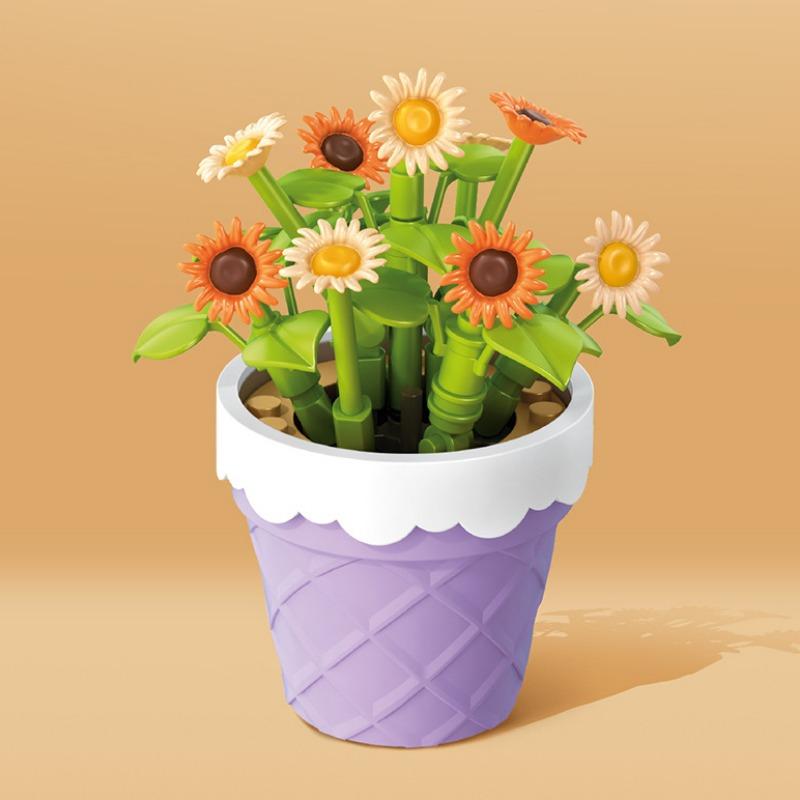 Block Flower Valentine's Day Multi -meat Potted Plastic Plasma Decoration Puzzle Assembly Building Block Toys