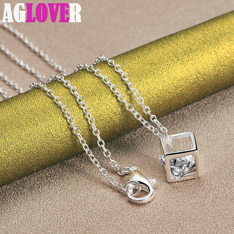 925 Sterling Silver 18 Inch Cubic AAA Zircon Pendant Necklace Jewelry