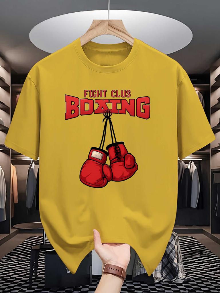 Unisex Crew Neck Tee Boxing Gloves Fight Club Text Print Soft Cotton Loose Short Sleeve Summer Casual Male Daily Streetwear Tops