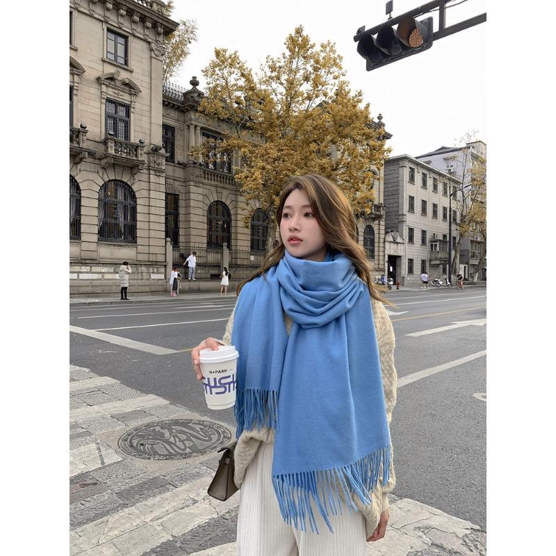 Cashmere Scarf for Women Winter High End Solid Color Scarf  Versatile Men's Shawl Korean Style Thickened Wool Scarf