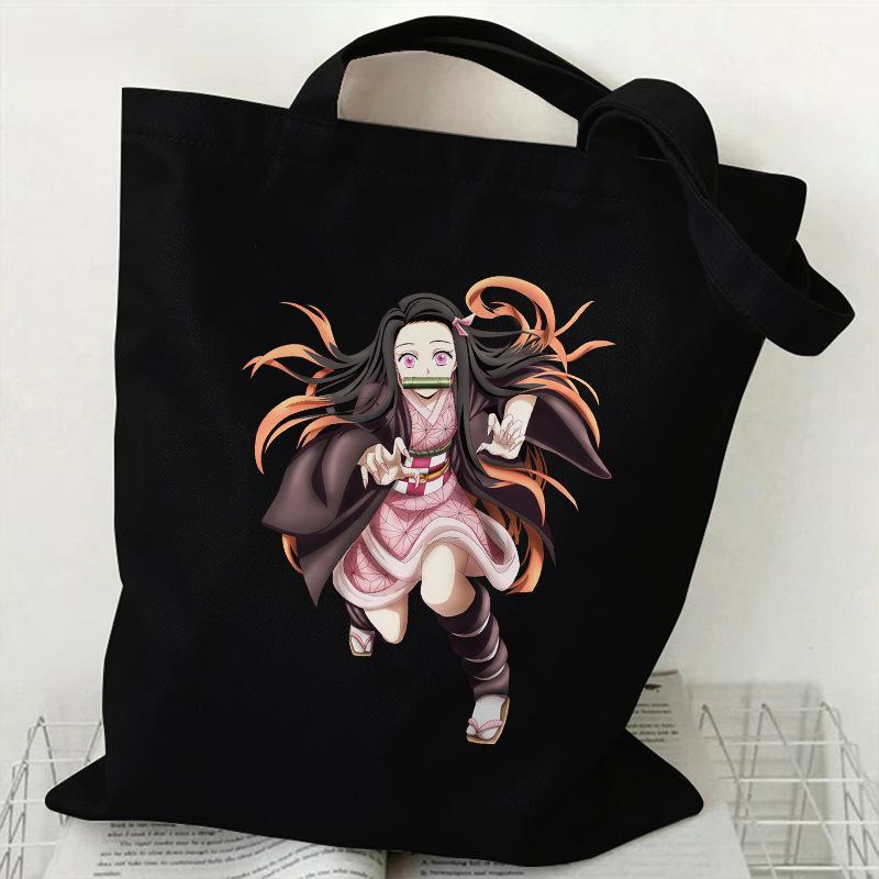 Japan cartoon comicsNezuko Kamado Demon Slayer Printed Shopping Canvas Bag Stylish Shoulder Bag Large Capacity Handbag for Women 7559
