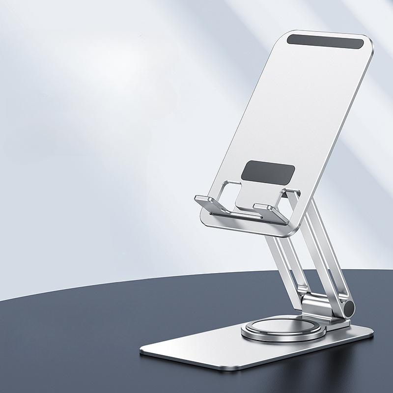Ny aluminiumslegering roterende sammenleggbar mobiltelefonholder desktop metall to-akse støtte lazy tablet holder