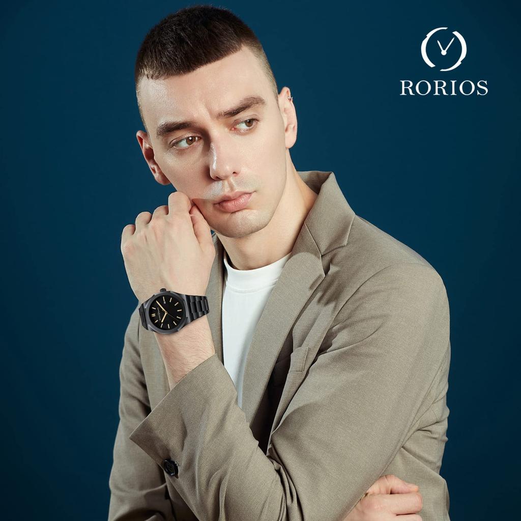 RORIOS Datum Kvarts Tillverkad i Japan För Affärsklocka för Svartbälte C Herrklocka, Populär, Enkel, Kalender, Display, Vattentät, Analog, Klocka,