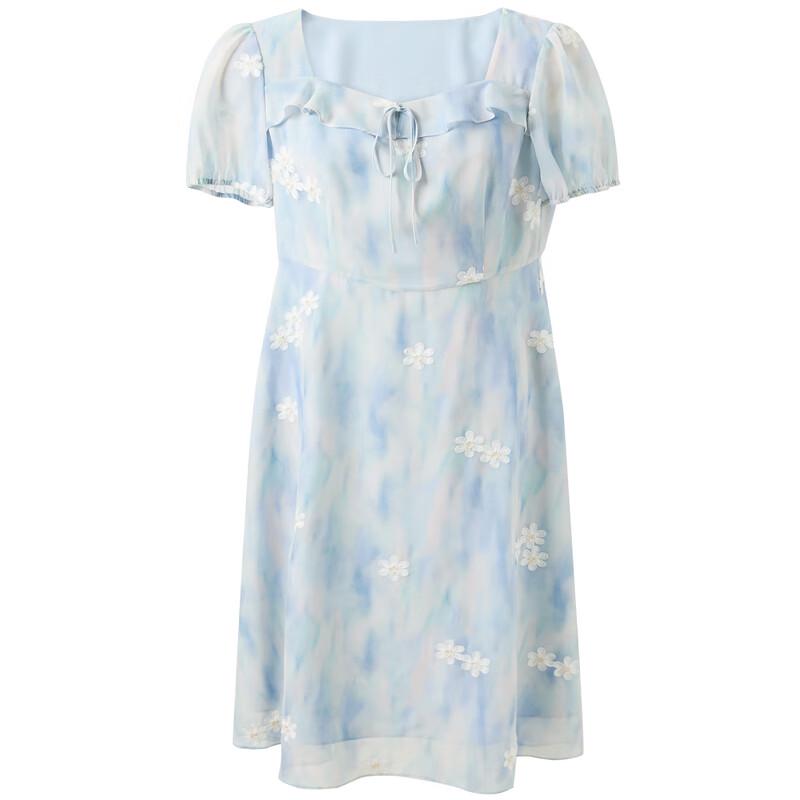 Sancai Women's 2025 Summer Plus Size French Square Neck Embroidered Dress