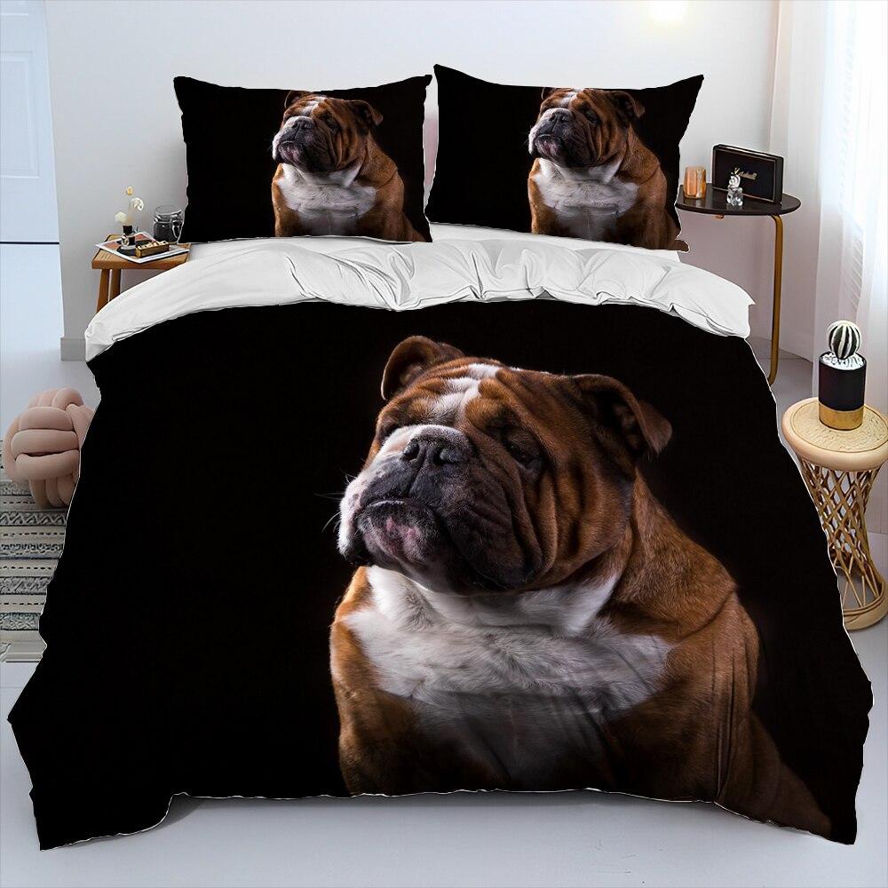 Three-Piece Digital Printing 3D Cute French Pit Bull Pet Puppy Quilt Cover Bedding Order