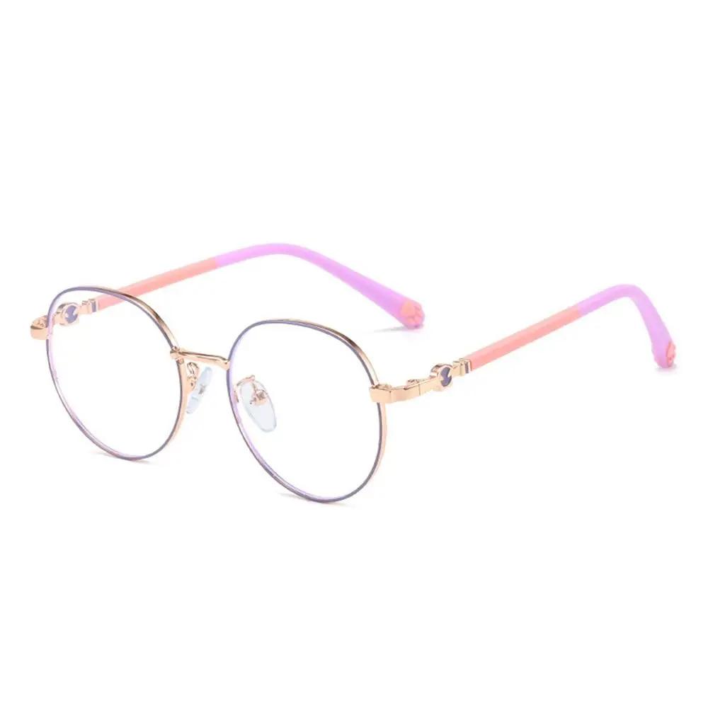 Anti-blue Light Glasses for Kids Fashion Classic Metal Frame Nerd Eye Protection Eyewear Children Cute Cat Paw Computer Goggles