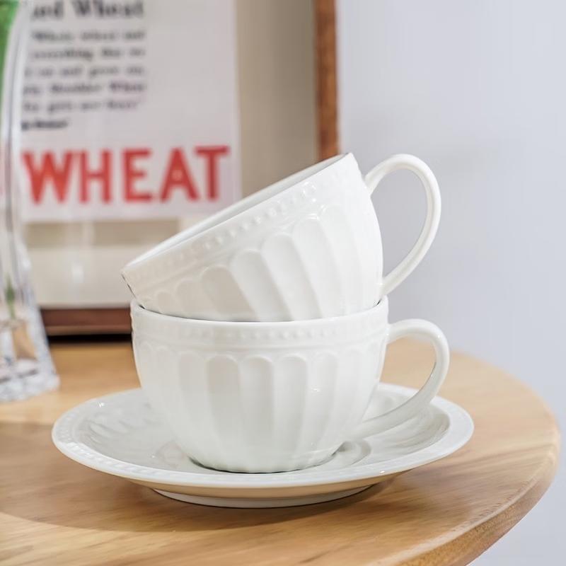 Oeny Pure White Ceramic Coffee Cup & Saucer Set