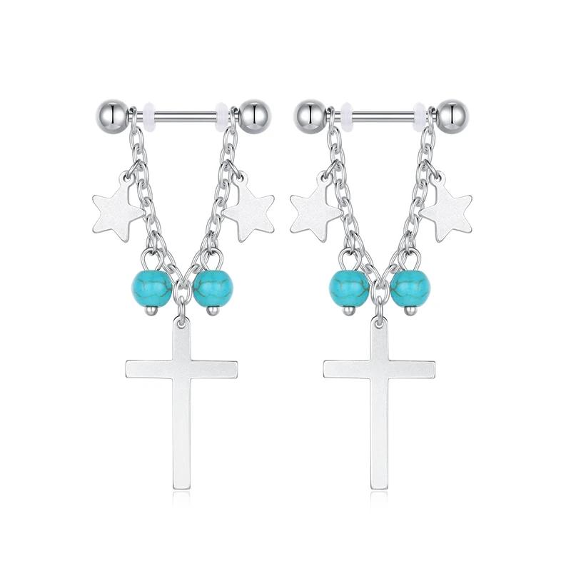 1 Stück Sexy Kette Brustwarzenring 14G Barbell Stern Schild Körperschmuck Damen Piercing