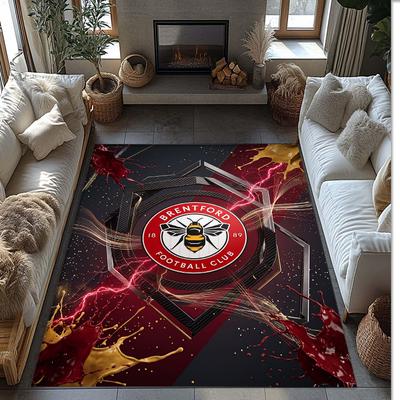 Brentford Football Print Crystal Velvet Rug, Comfortable Water Absorbent Non Slip Indoor Floor Carpet